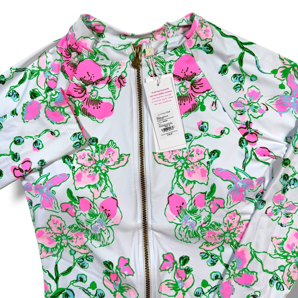 Lilly Pulitzer Rashguard One Piece Womens 8 Randee Orchids On The Avenue UPF - Picture 1 of 9
